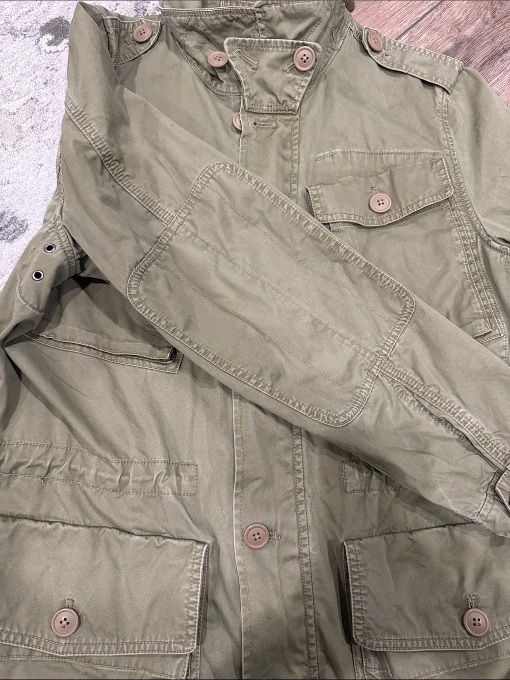 JCrew Utility Jacket Military Style Olive Green Large Cotton Button Up Pockets